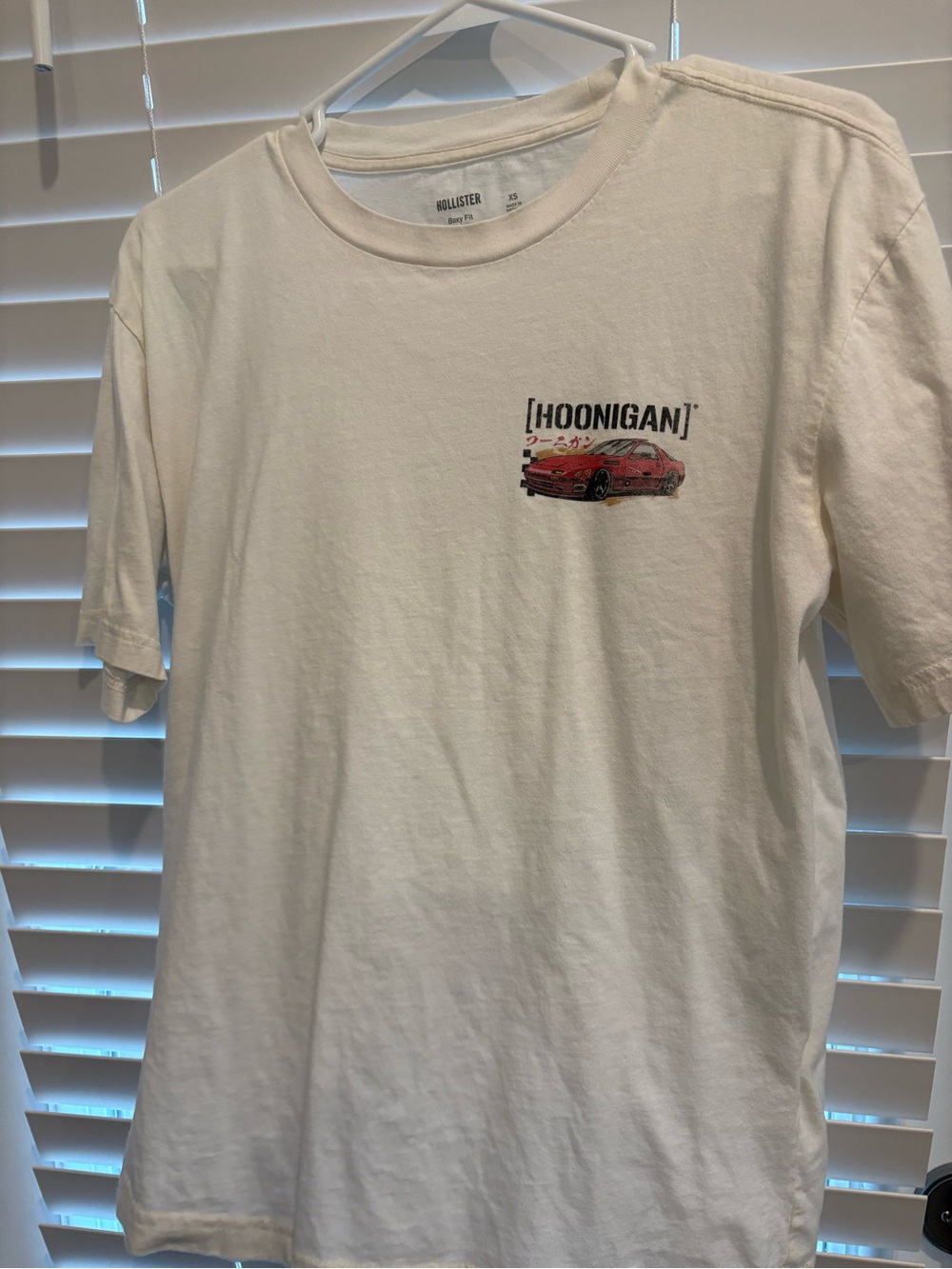 Hollister White Short Sleeve Tee with Red Car Graphic